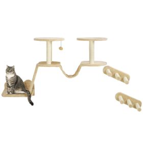 PawHut 3pc Cat Wall Shelves w/ Scratching Post, Perches, Ladder, Steps & Scratching Board, Beige