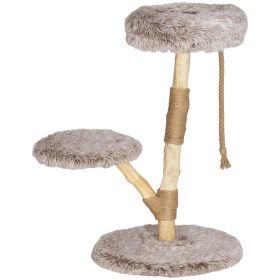 PawHut 35 Inch Modern Cat Tree for Indoor Adult Cats, with Wooden Scratching Posts, Cat Bed, Rope Cat Toy, Brown