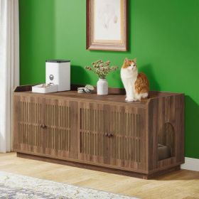 Cat Litter Box Enclosure, 55.1-Inch Extra Large Hidden Litter Box Furniture with 2 Cabinets and Side Entrance
