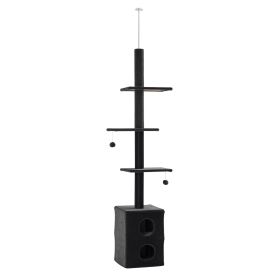 PawHut Cat Tree Floor to Ceiling Condo w/ Jute Scratching Post Dangling Ball Adjustable 86.5" H -96.5" H, Grey