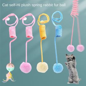 Pet cat toy self hi cat hair ball plush spring toy Jingle Bell Toys (colour: Pink spring bell ball, size: routine)