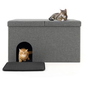 Cat Litter Box Enclosure Hidden Furniture with Urine Proof Litter Mat (Color: GrayC)