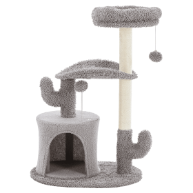 Small Cat Tree Tower, 33 Cat Scratching Post With Curved Bed (Color: Grey)